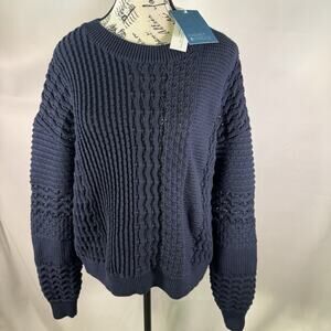 Market & Spruce Riviera Cable Knit Dolman‎ Sweater Size Large Navy